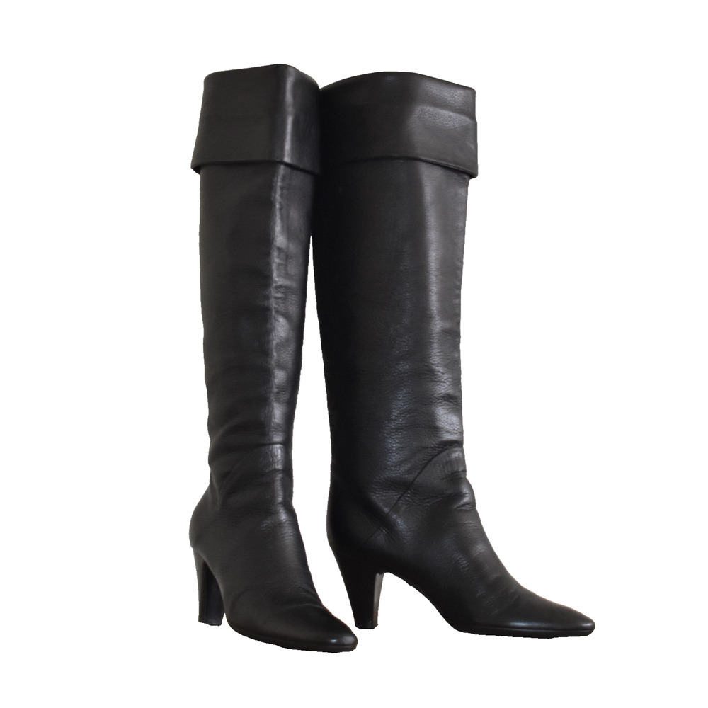 D0 Auth GIUSEPPE ZANOTTI Black Pebbled Leather Signature Knee High Boots Size 39